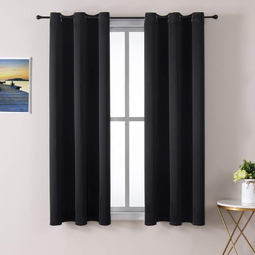 ChrisDowa Small Window Curtains - Grommet Thermal Insulated Room Darkening Panels, 29 x 40 Inch, Black