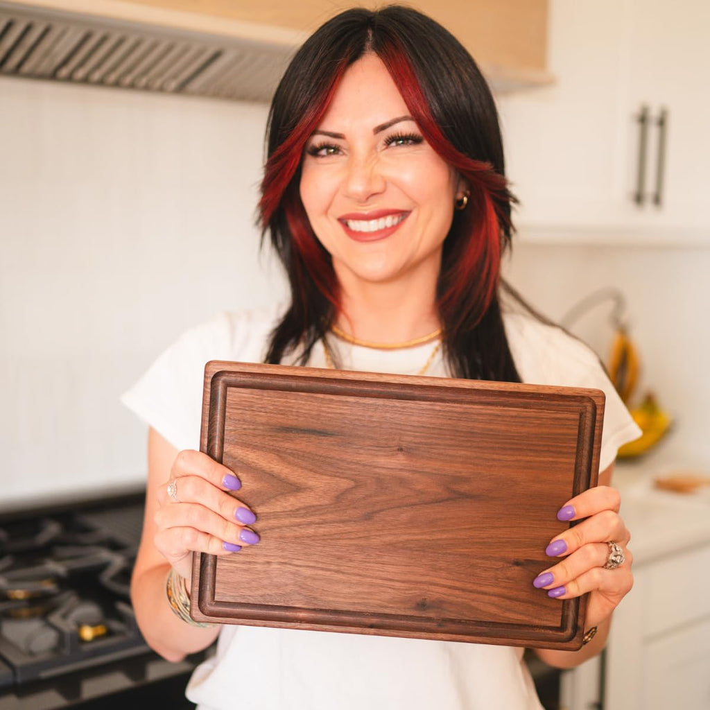 Made in USA Walnut Cutting Board by Virginia Boys Kitchens - Butcher Block made from Sustainable Hardwood (8x12)