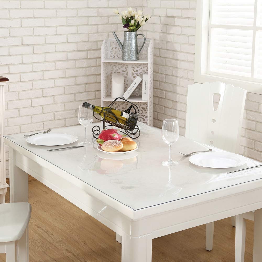NECAUX Custom Multisize 1.5mm Thick Clear PVC Table Cover Protector - 48 x 66 Inch Waterproof Large Wood Furniture Office Desk Protective Plastic Dining Coffee End Tabletop Pad