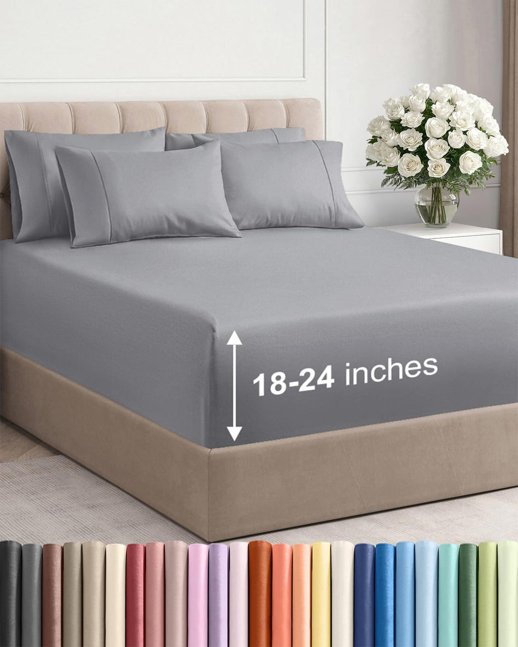 Skiennix Extra Deep Full Sheet Set - 6 Piece Breathable Cooling Sheets - Luxury Hotel Quality - Steel Blue