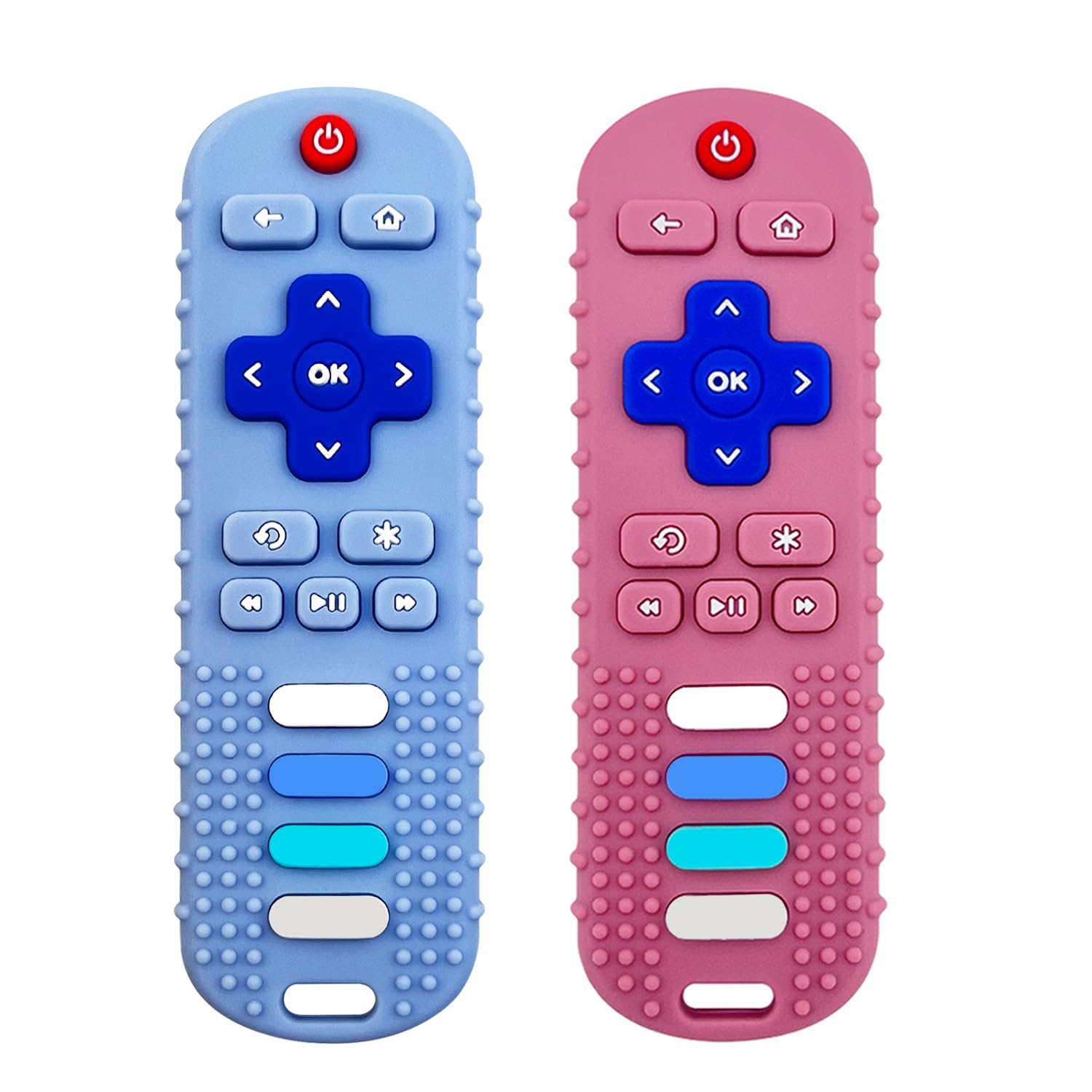 ROBBEAR Baby Teething Toys - Food Grade Silicone Teether in TV Remote Shape | BPA-Free, Pink & Blue
