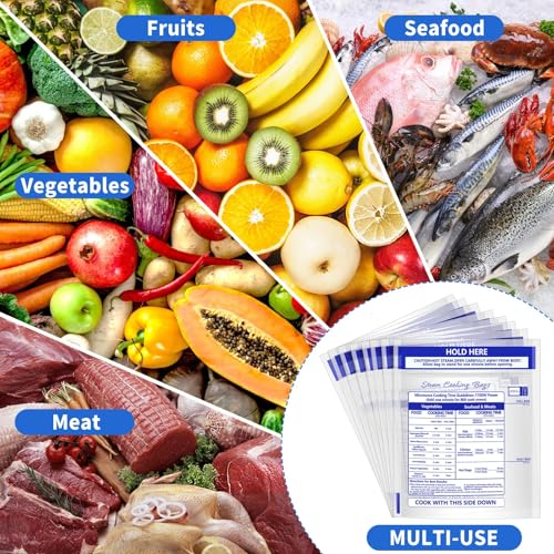 12 Pcs Reusable Microwave Steamer Bags for Vegetables & Meat