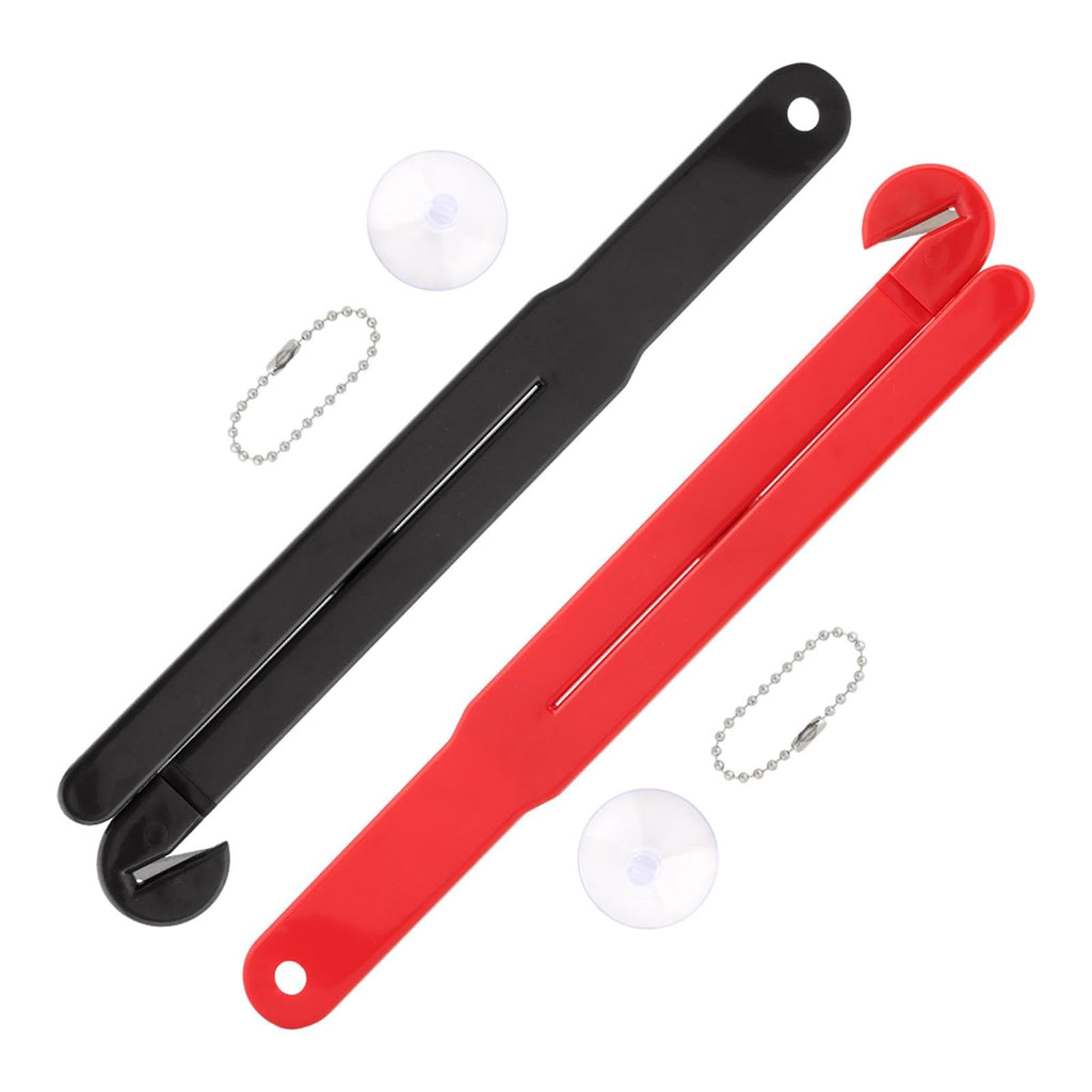 2pcs Food Bag Pouch Cutter Opener with Stainless Steel Blade and Squeezer for Home Kitchens, Includes Hang Chain and Suction Cup for Easy Storage(COLOR:Black+Red)