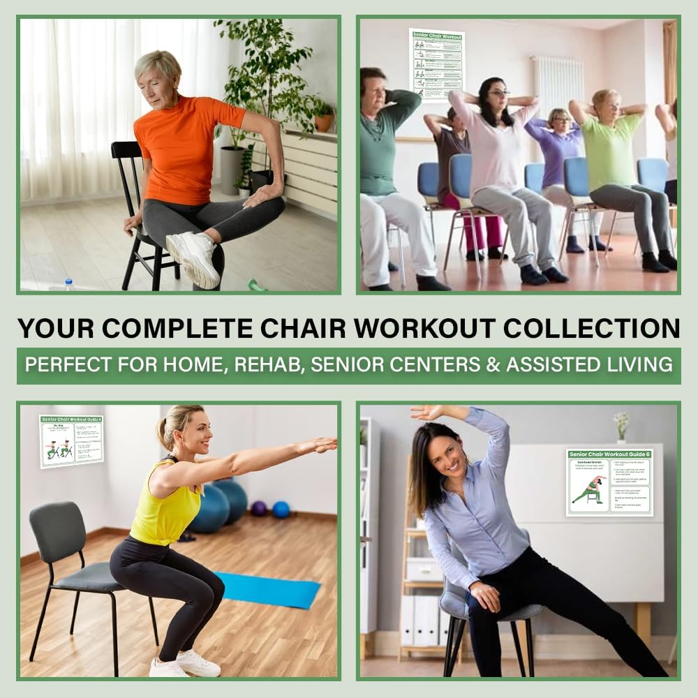 Senior Exercise Chair Workout Poster - 30-Day Stretching & Gentle Seated Exercise Chart