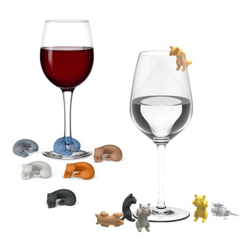 GCFTIFF Wine Charms Glass Markers,drinking buddies drink markers for glasses,Silicone Wine Glass Marking Label cup charm for Bar Party Cocktail Champagne Stem Glasses (12pcs Cat Shape)