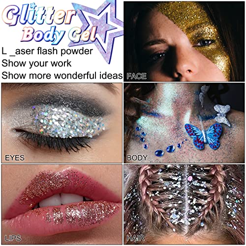 XIAMOFUZHOU Body Glitter Gel - 6 Colors Chunky Face, Hair & Body Shimmer