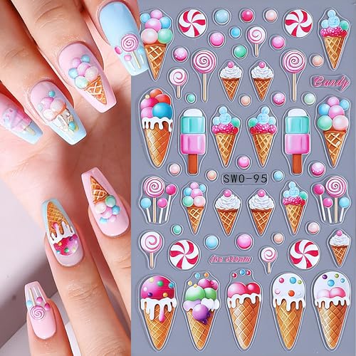 5D Embossed Flower Bee Nail Stickers 4 Sheets Spring Floral Decals