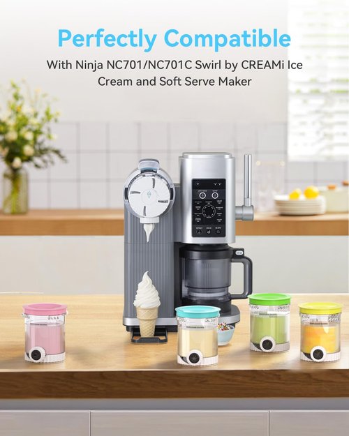 Creami | Swirl Pints and Lids - Compatible with Ninja CREAMi Ice Cream Maker (NC700 Series) | Food-Grade, Dishwasher Safe, 4 Pack