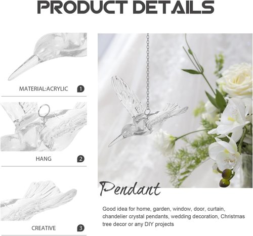 Abaodam Hummingbird Ornament - Clear Acrylic Flying Birds Decoration for Home & Garden