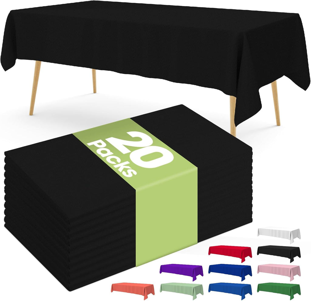Pureegg Disposable Plastic Tablecloths - 20 Pack, 54 x 108 Inch, Sturdy & Leakproof, Black | Graduation Party Decor
