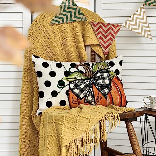 AVOIN Colorlife Fall Polka Dot Pumpkin Pillow Cover 20x12 Inch Autumn Thanksgiving Decor