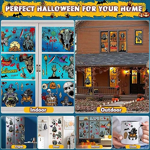 63PCS Halloween Window Clings - Bloody Handprints & Skeletons