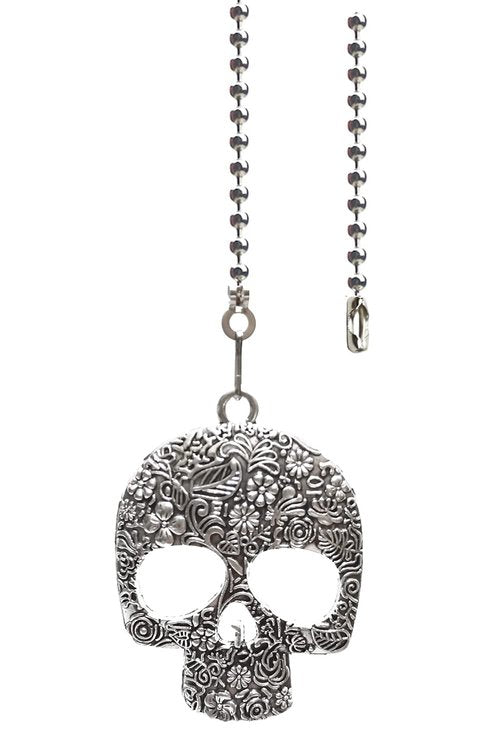 Hyamass 12 Inch Ceiling Fan Pull Chain with Vintage Skull Charm - Fan Pull Chain Extension, Pull Chains for Ceiling Fans and Lights with Connector(Silver)