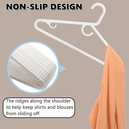 Amber Home Heavy Duty Plastic Hangers - Non-Slip White Clothes Hangers with Pants Bar | 36 Pack for Closet Organization