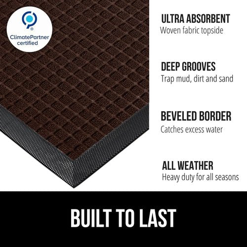 GORILLA GRIP Waterproof All-Season WeatherMAX Doormat - Natural Rubber, Stain & Fade Resistant, 29x17, Coffee Square