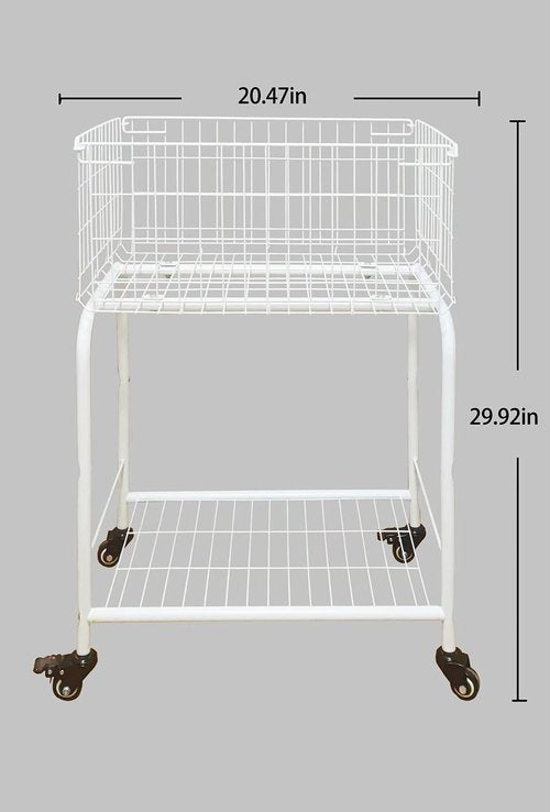 HENNZE--Basket for garments storage,easy moved with wheels have brake,wire luandry basket visable storage space, white ,rolling laundry basket