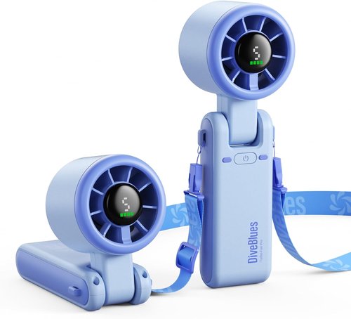 Diveblues Portable Handheld Turbo Fan - 5-Speed Wind | Battery Operated, 12-Hour Runtime, 3-in-1 Cooling Solution for Travel & Outdoor Use