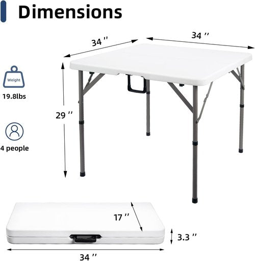 Byliable Folding Card Table - Heavy Duty 34" Portable Utility Table in White | Ideal for Indoor & Outdoor Use