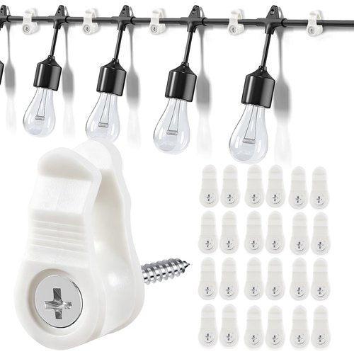60 Pack Hooks for Outdoor String Lights, Christmas Light Clips, Waterproof Light Hanger Hooks Screw-in Hooks Pergola hooks Fence Hooks for hanging Christmas lights, Cable, Rope, Fairy Lights-White