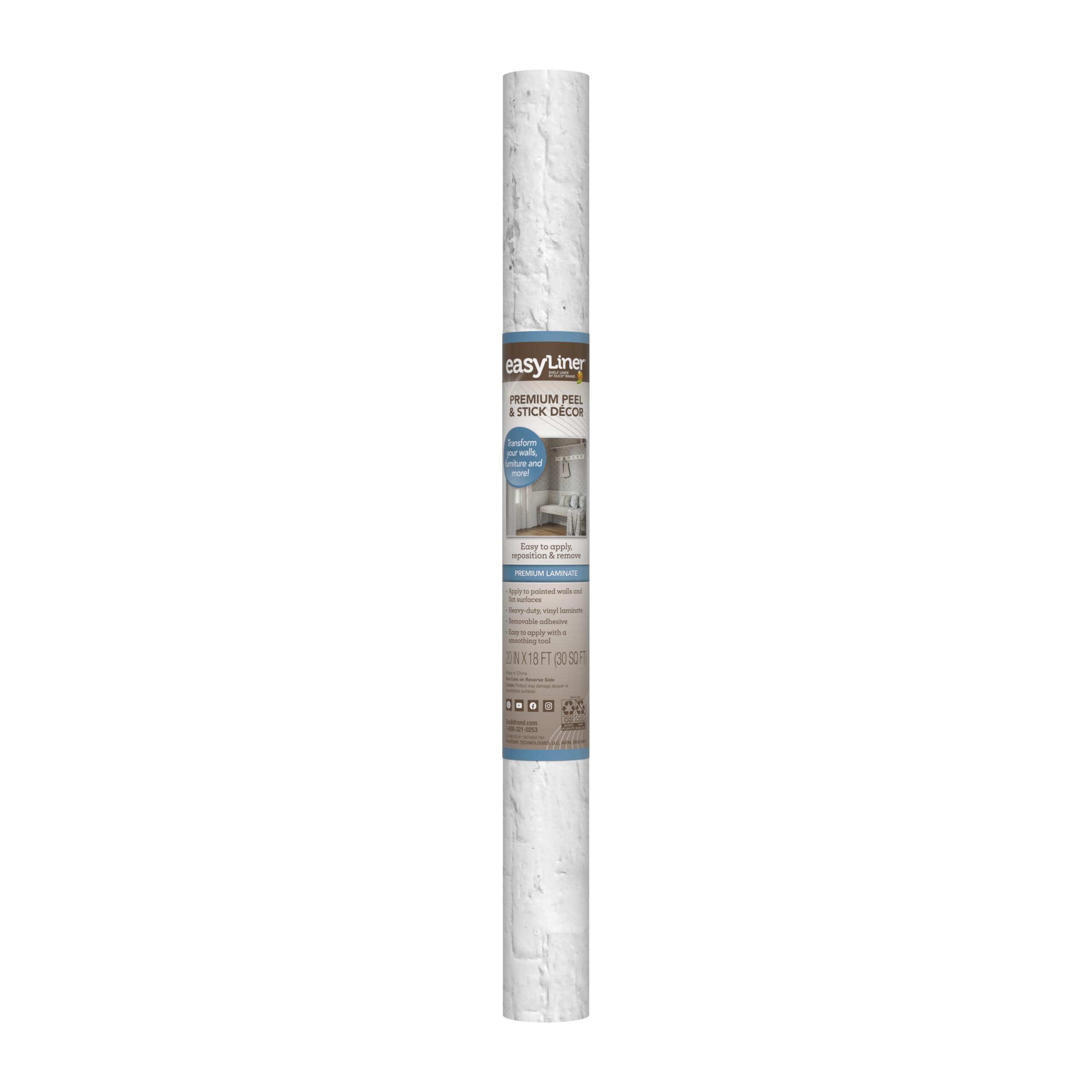 EasyLiner Peel & Stick Decor Removable Peel and Stick Wallpaper, Decorative Self Adhesive Shelf Liners for Cabinets, Walls, Resurfacing Projects 20 in x 18 ft, Whitewash Brick