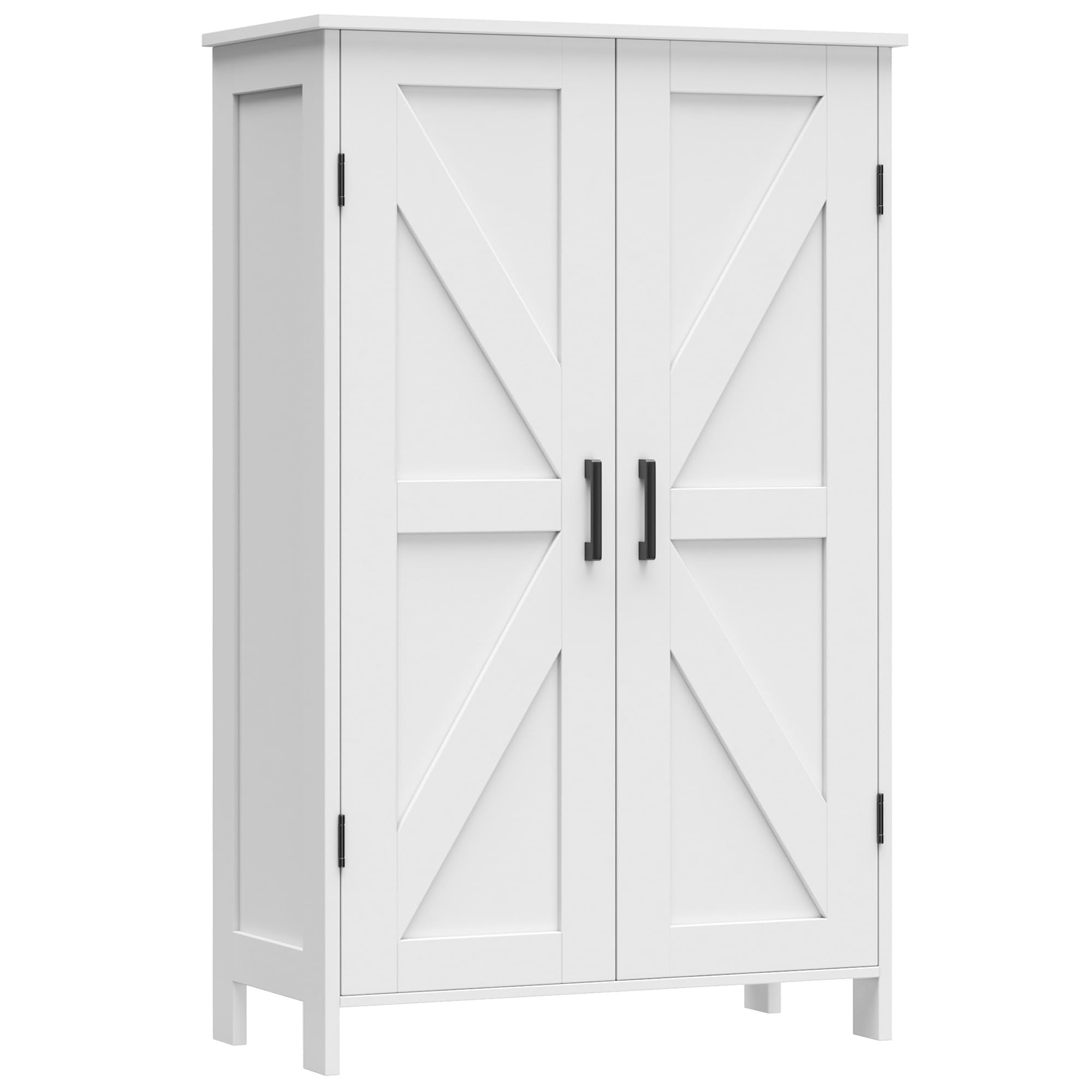 Homleke Farmhouse Bathroom Cabinet with Adjustable Shelves, Free-Standing Storage Cabinet with Barn Doors, for Kitchen, Living Room, Dining Room, Entryway, White