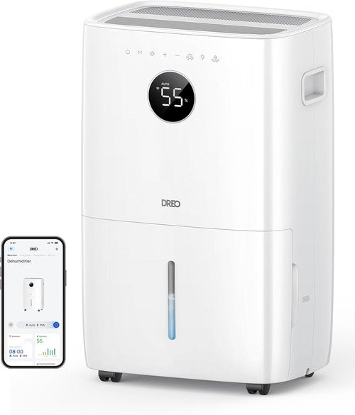 DREO 110-Pint Smart Dehumidifier - Ideal for Large Rooms Up to 4500 Ft² | 2 Gallon Tank, Auto & Constant Modes, White