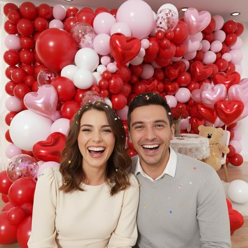 PityBlns Valentine's Day Balloon Arch Kit - 153Pcs Pink and Red Heart Foil Balloon Red and Pink White Balloons Garland Kit for Valentines Day Galentine's Day Anniversary Wedding Party Decorations