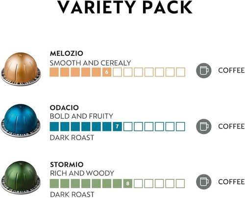 Breville Nespresso Vertuo POP+ Deluxe Coffee & Espresso Machine - Titan | Variety Pack of Medium & Dark Roast Capsules