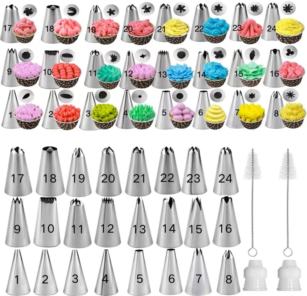 Skiennix 28-Piece Piping Tips Set - Stainless Steel Frosting Kit with 24 Tips & 2 Couplers