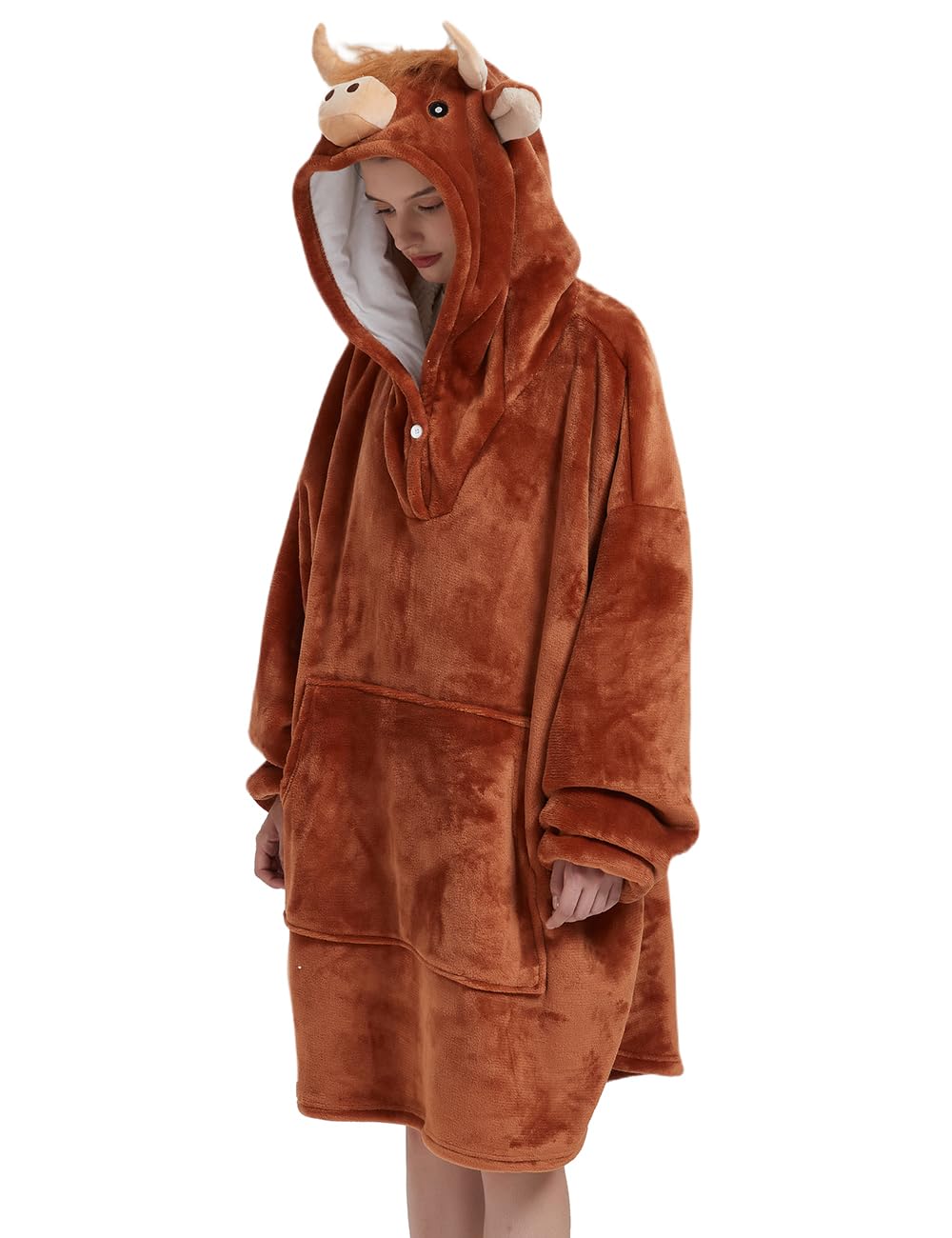 NAFLEAP Blanket Hoodie Women Wearable Blanket Adult Oversized Fleece Sherpa Christmas Sweatshirt Gift for Women, Brown cow adult