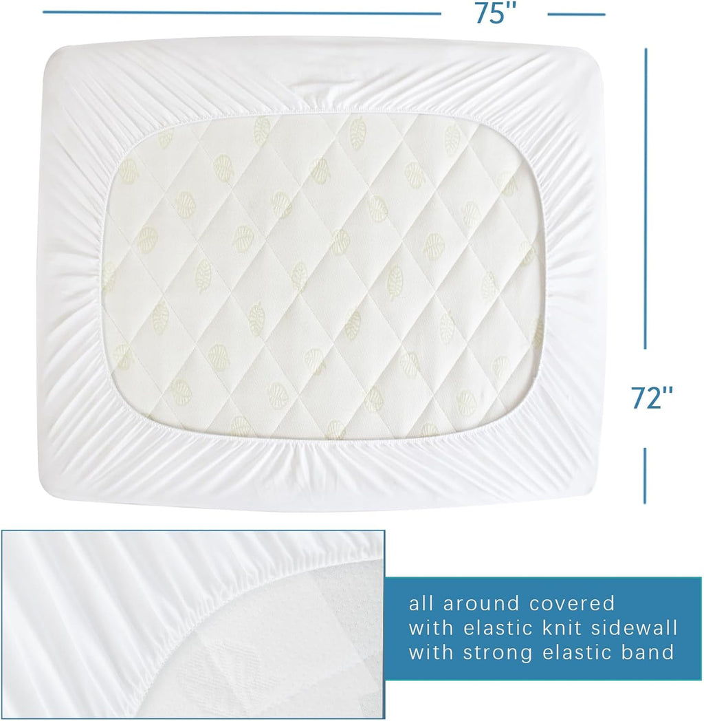Skiennix Waterproof Terry Mattress Protector - Ultra Soft & Breathable Fitted Cover | 72''x75'' up to 14'' Depth