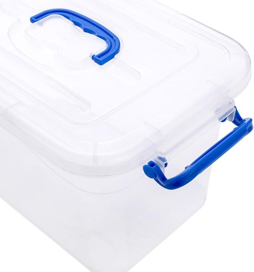 Clear Storage Box 6-Pack | 7 Quart Plastic Latch Bins with Handle - 6.5 Liter Capacity