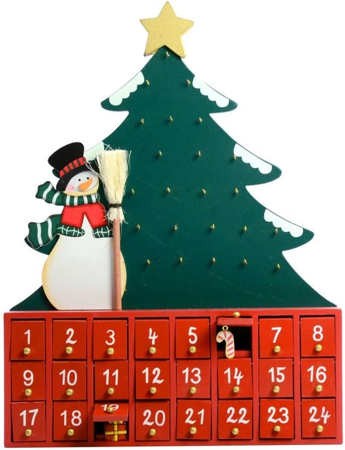 Kurt S. Adler Wooden Snowman Advent Calendar - Festive Tree Design for Holiday Countdown