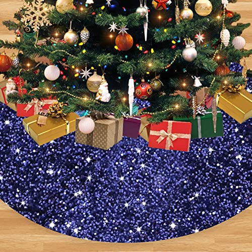 Navy Blue Christmas Tree Skirt 36 Inch Sequin Velvet Holiday Decor - Variation of Navy Blue / 36 Inch