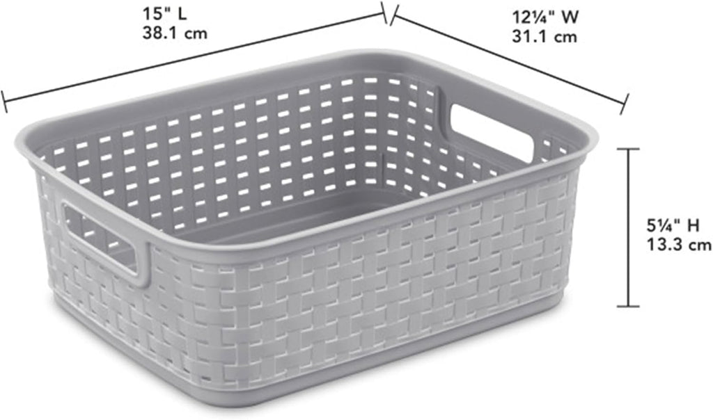 Sterilite Storage Baskets - Stylish Plastic Weave Design for Organizing Crafts & Jewelry | Gray, 6-Pack