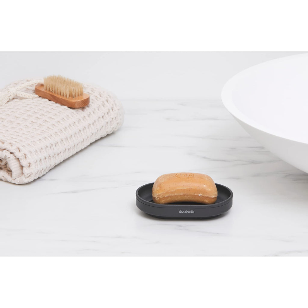 Brabantia Mindset Soap Dish (Mineral Infinite Gray) Anti-Rust Metal, Non-Slip Basin Soap Tray Holder for Bathroom, Shower, Kitchen Sink