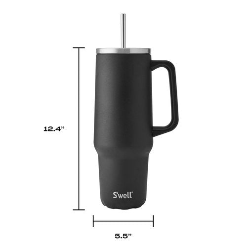 S'well Recycled Stainless Steel Tumbler XL with Straw and Handle, 40oz, Onyx, Triple Layered Vacuum Insulated Container Keeps Drinks Cold 50 hours and Hot for 10, BPA Free