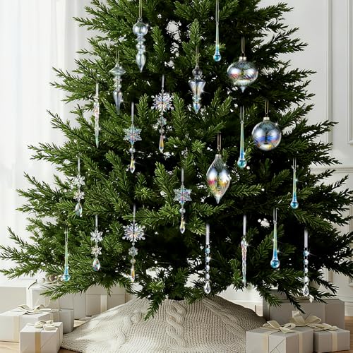 Iridescent Christmas Crystal Ornaments Set - 50 Pcs Holiday Tree Decorations