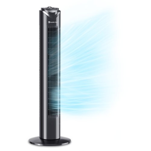 Comfort Zone 32-Inch Oscillating Tower Fan – Ultra-Slim Bladeless Design with 3 Speeds, 90° Wide Oscillation & Built-in Carry Handle – Quiet Portable Standing Fan for Bedroom, Home, or Office, Black