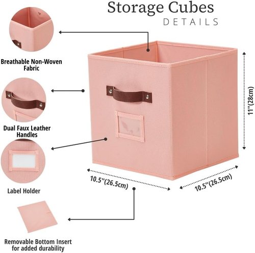 DECOMOMO Storage Bins - Fabric Cube Storage Bins with Labels | 10.5" x 11" | Set of 6, Rainbow