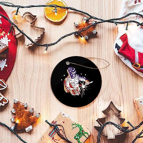 American Flag Welder Christmas Ornament - 3in Ceramic Keepsake Tree Decor