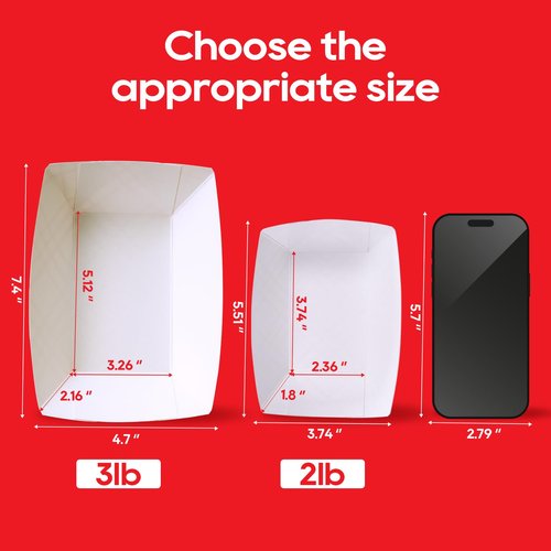 ECOLipak 250 Pack 2lb Paper Food Tray Red, Disposable Paper Food Boats, Food Holder Trays, Serving Boats for Taco Hot Dog Snack Fries Dessert Popcorn Sauce Nacho