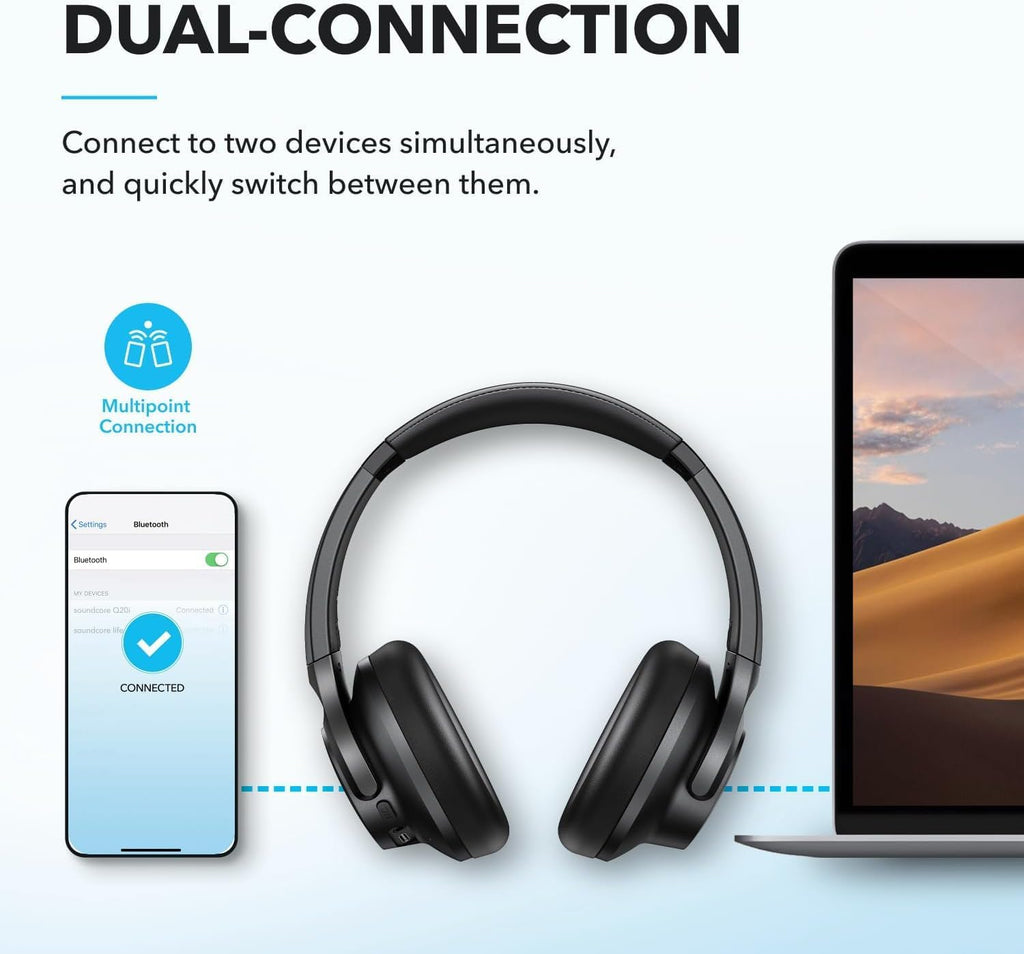 Soundcore by Anker Q20i Wireless Over-Ear Headphones - Hybrid Active Noise Cancelling, 40H Playtime, Hi-Res Audio, Big Bass, App Customization | Black