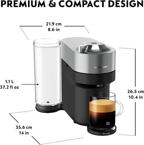 Breville Nespresso Vertuo Pop+ Deluxe Coffee & Espresso Maker - Titan Color, Compact Design