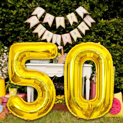 40 Inch Gold Number 50 Balloons for 50th Birthday & Weddings