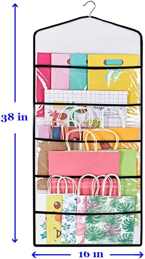 ProPik Gift Bag Storage Organizer - Double-Sided Design with Multiple Pockets | 38 x 16 Inch PVC (Black)