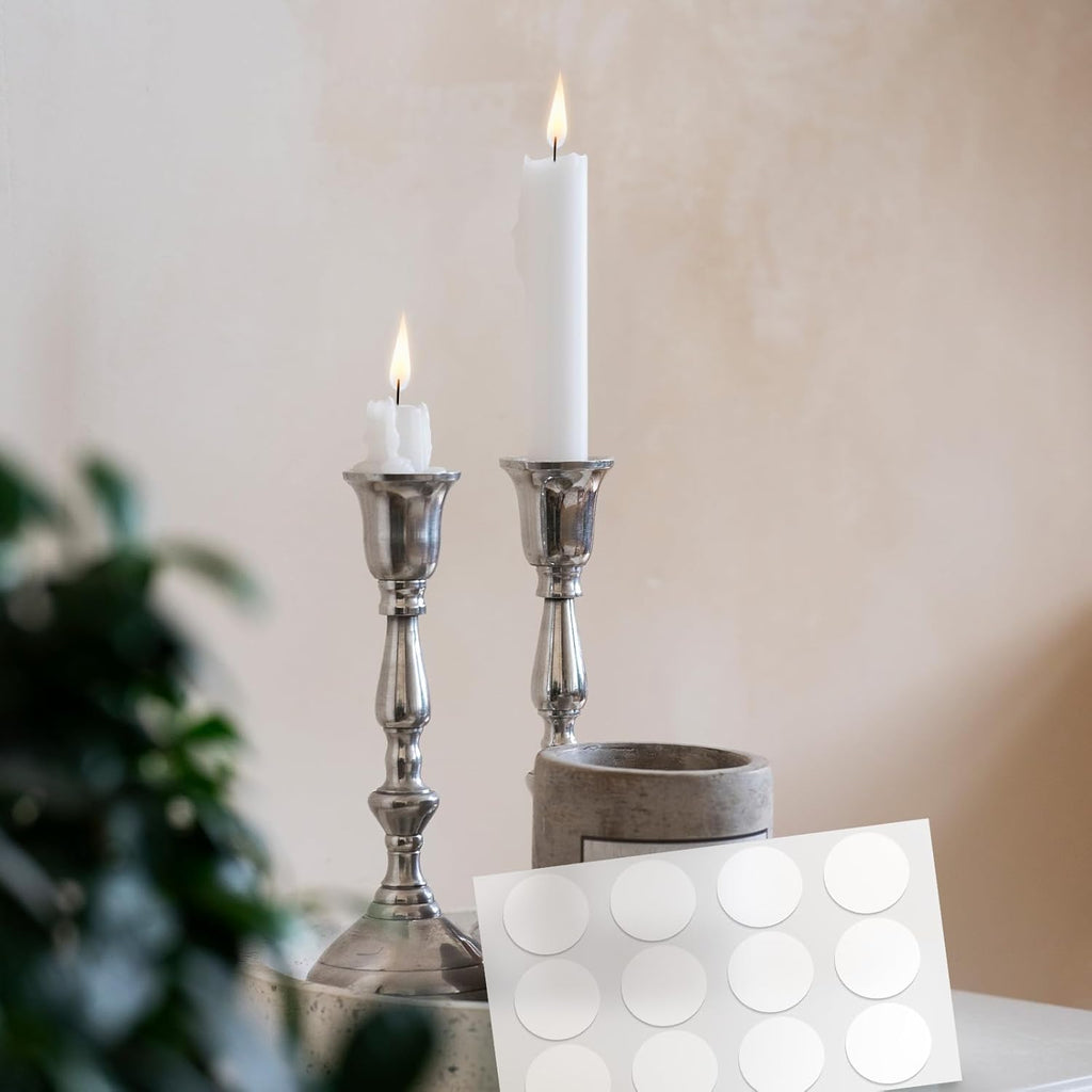 Skiennix Candle Adhesive | 72Pcs Stay Put Sticky Dots for Taper Candles - White Holders