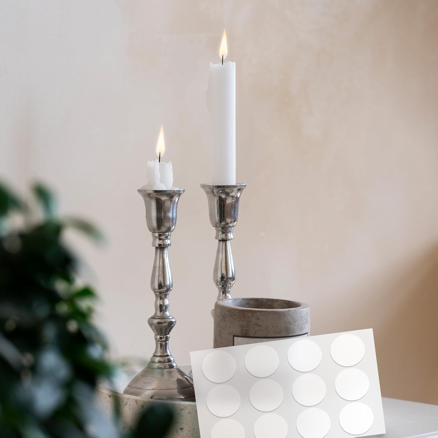Skiennix Candle Adhesive | 72Pcs Stay Put Sticky Dots for Taper Candles - White Holders