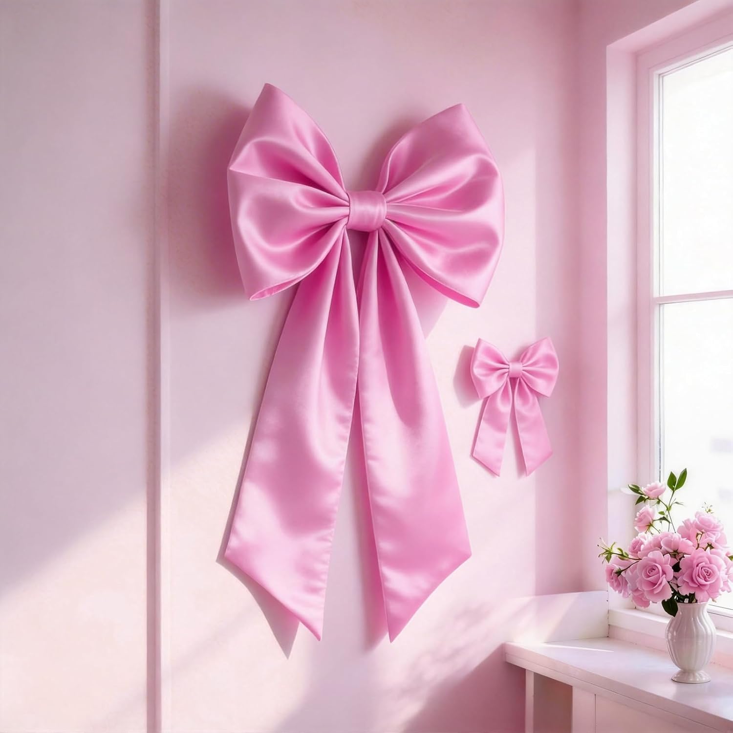 Skiennix Pink Bow Decor - 2 Pack Large & Small Coquette Wall Backdrop for Valentine's Day & Showers