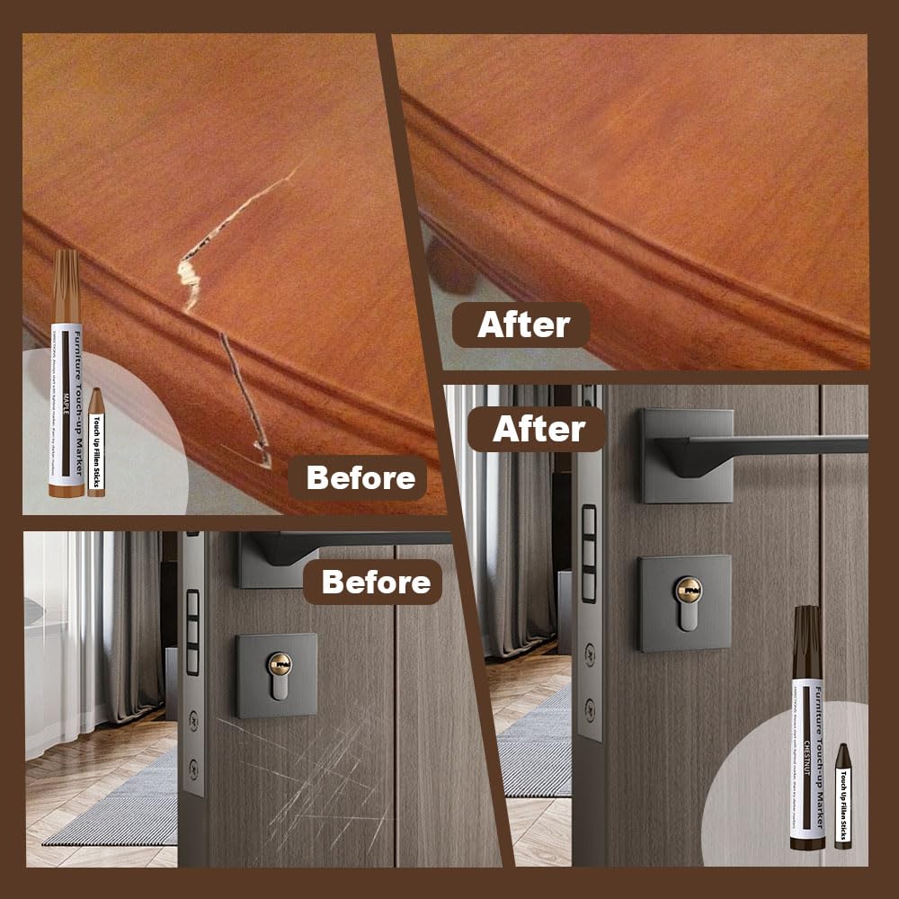 Flybunny Repair Pen Wooden Furniture Floor Scratch Repair Markers and Wax Sticks Set of 21 for Stains, Scratches, Wood Floors, Tables, Desks, Carpenters, Bedposts, Touch Ups, and Cover Ups